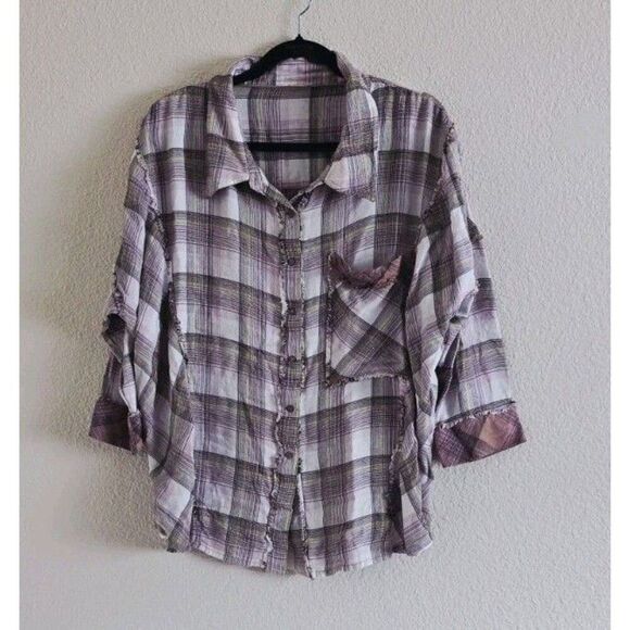 Free People Intimately Fallin For Flannel Sleep Shirt Top XS Women's Oversized - Picture 7 of 7